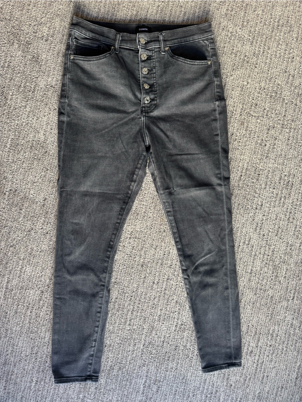 Express Dark Grey Super High-Rise Button-Fly Skinny Jeans